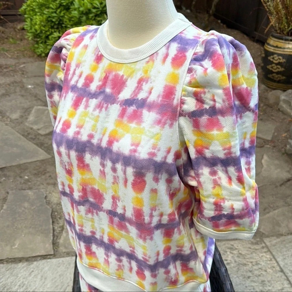 Worthy Threads PUFF SLEEVE CREW NECK IN SUNSET TIE DYE - Picture 6 of 7